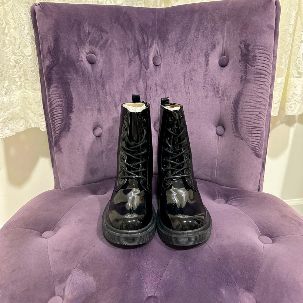 Black patent combat boots